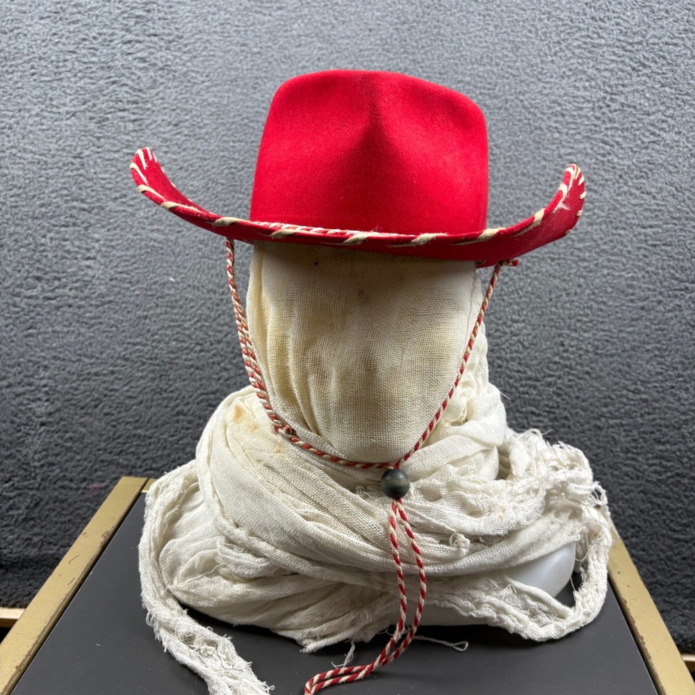 El‎ Rancho Grande Red Wool Felt Cowboy Hat Western White Stitching 6 7/8